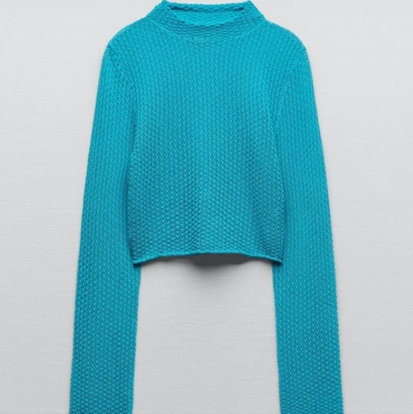 Zara Bloggers favorite pointelle knit sweater blue sz S - Picture 4 of 4